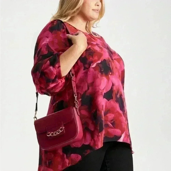 🧨Laura Plus Floral Flowy Fall Pink Red  blouse NWT - Picture 1 of 7